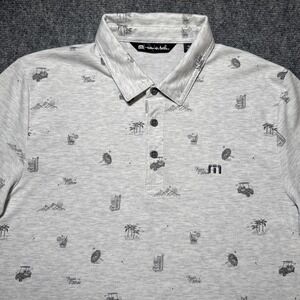 Travis Mathew Polo Shirt Mens Medium Palm Tree ‎ Beer Golf Cart Golf Casual
